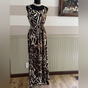 Animal Print AB Studio Brown and Black Scoop Neck Sundress